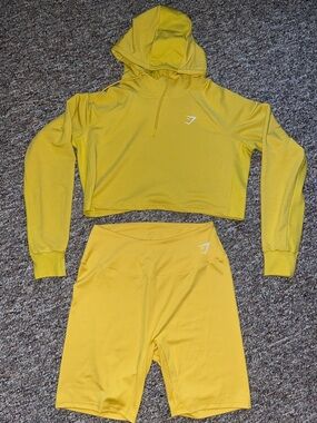 Gymshark Yellow Girls' Cropped Hoodie & Bike Shorts Set
